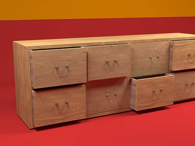 Wooden TV Stand With Multiple Drawers And Natural Wood Storage Design 3d model