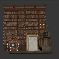 Vintage Bookshelf Display With Stacked Books Wooden Boxes And Old Frames