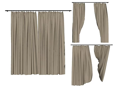 Beige Fabric Curtains In Closed And Open Positions For Modern Home Decor 3d model