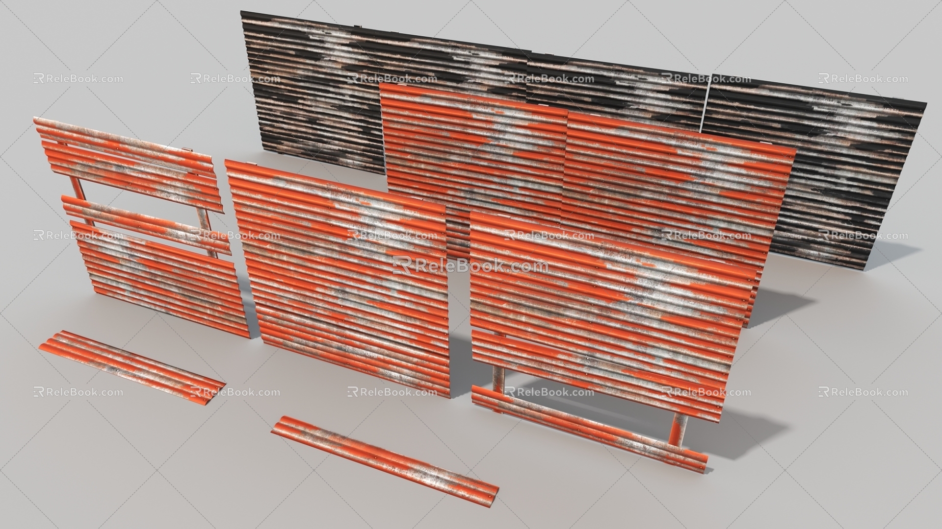 Iron fence wave board wall old fence 3d model