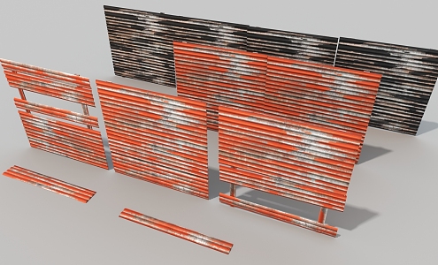 Iron fence wave board wall old fence 3d model