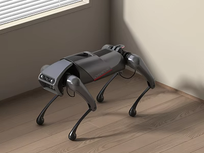 Smart Robot Dog Quadruped Design On Indoor Wooden Floor Modern Features 3d model