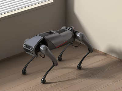 Smart Robot Dog Quadruped Design On Indoor Wooden Floor Modern Features 3d model