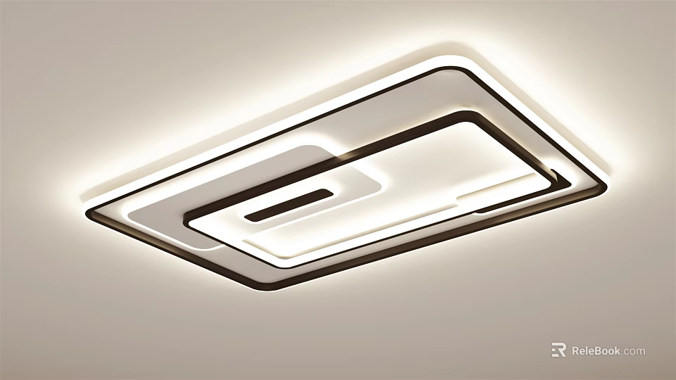 Modern Minimalist Ceiling Light With Geometric Design LED Lighting and Black Frame 3d model