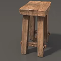 Rustic Wooden Stool With Solid Wood Construction Four Legged Design And Natural Texture 3d model