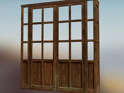 Vintage Wooden Double Doors With Glass Panes And Classic Frame Design 3d model