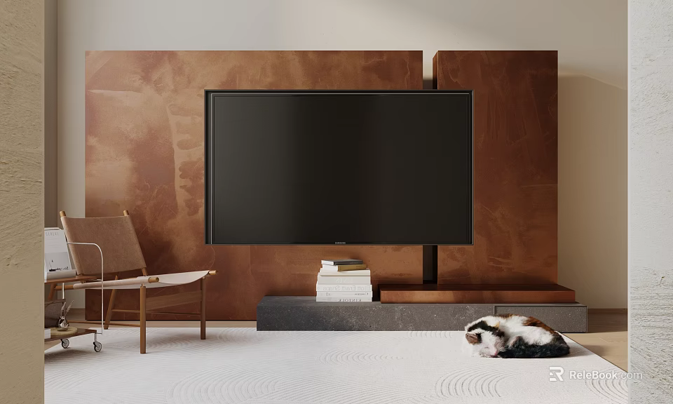 Modern TV Wall Design With Large Screen And Storage 3d model