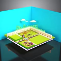 Colorful 3D Playground Scene With Green Lawn Play Equipment And White Clouds