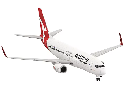 Qantas Commercial Passenger Airplane With White Body And Red Tail Design 3d model