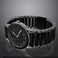 Stylish Modern Wristwatch With Black Dial And Silver Stainless Steel Band