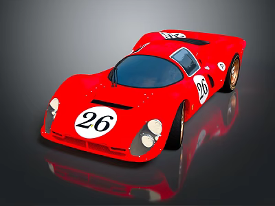 Red Vintage Race Car With Number 26 On Front And Streamlined Shiny Design 3d model