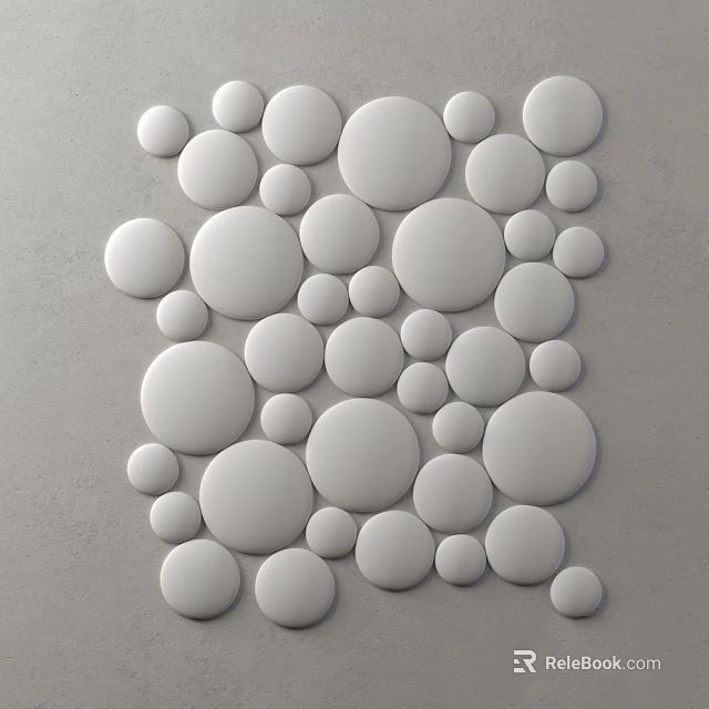 White Circular Wall Decor With Various Sizes On Gray Wall 3d model