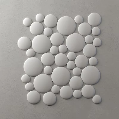 White Circular Wall Decor With Various Sizes On Gray Wall 3d model