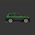 Green Small Sporty Car Featuring Black Accents Green Wheels And Roof Spoiler