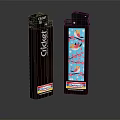 Cricket Lighters With Brown Case And Colorful Bird Pattern Design 3d model
