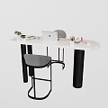 Modern Bar Counter Featuring White Countertop Black Legs Gray Stools Laptop Green Plant Stationery Cup