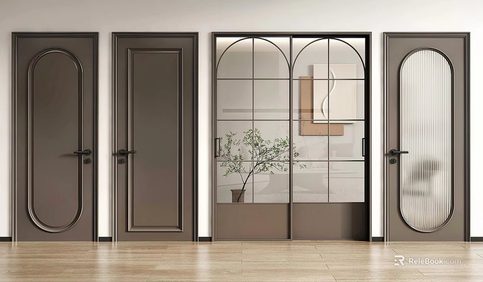 Modern Glass Sliding Door Design For Home Interior With Indoor Plant 3d model 