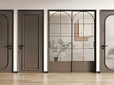 Modern Glass Sliding Door Design For Home Interior With Indoor Plant 3d model