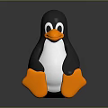 Cute Penguin Stuffed Doll With Black White Body And Orange Feet Sitting On Gray Background