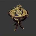Exquisite Vintage Armillary Sphere With Crimson Three Leg Base And Golden Decorations