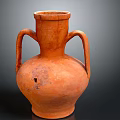 Hand Carved Terracotta Vase Sculpture With Two Handles And Orange Finish