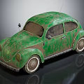 Vintage Volkswagen Beetle Car With Weathered Green Paint Classic Retro Design And Distressed Exterior