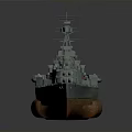 Detailed Military Battleship Model With Gray Hull Red Bottom Turrets And Antennas
