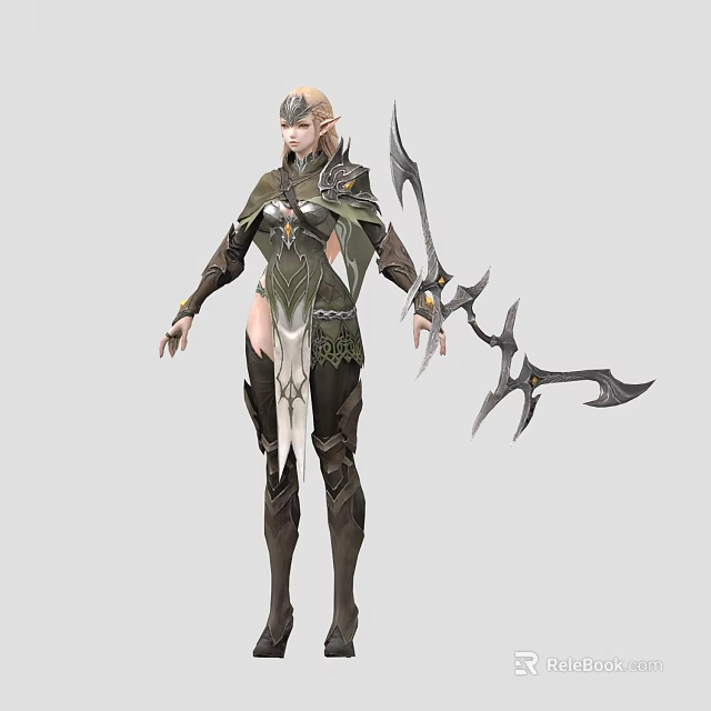 Fantasy Female Game Movie Character In Armor With Spiked Weapon And Elaborate Details 3d model 