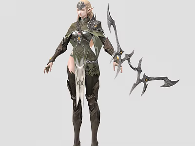 Fantasy Female Game Movie Character In Armor With Spiked Weapon And Elaborate Details 3d model