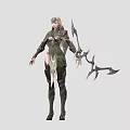 Fantasy Female Game Movie Character In Armor With Spiked Weapon And Elaborate Details