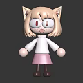 Cute Cartoon Character With Cat Ears Blonde Hair White Top And Pink Skirt
