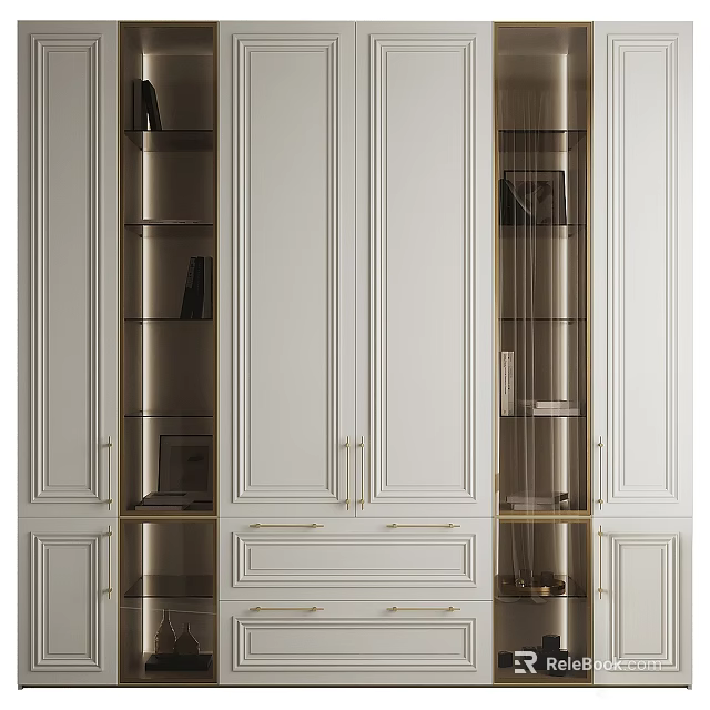 Sleek Modern White Wardrobe Interior With Glass Doors Drawers And Shelves 3d model 