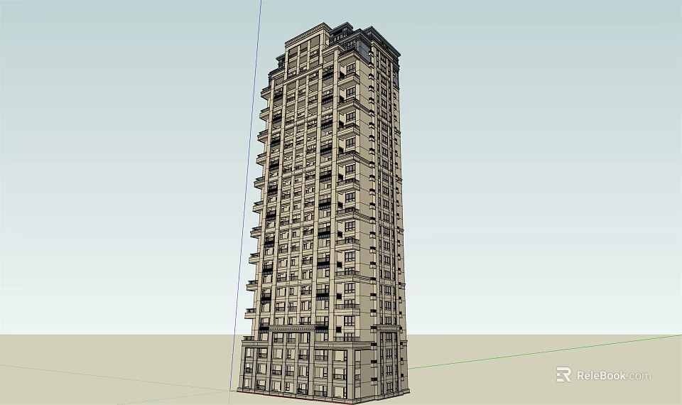 Modern High-Rise Residential Building Exterior Design With Multiple Floors Balconies And Windows 3d model 