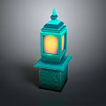 Green Outdoor Square Lamp Post With Yellow Light And Textured Base