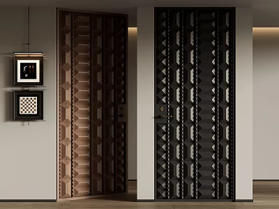 Modern Hinged Door With Geometric Texture In Black And Brown For Interior Design 3d model