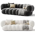Beige And Olive Green Sectional Sofa With Round Armrests Plush Pillows And Throw Blanket