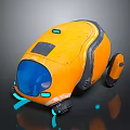 Small Orange Futuristic Robot With Blue Transparent Cockpit And Glowing Lights