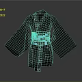 Black Kimono With White Patterns And Decorative Belt Adorned With White Flower