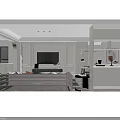 Elegant Modern Living Dining Room With Green Marble Wall Light Gray Sofa And Geometric Rug