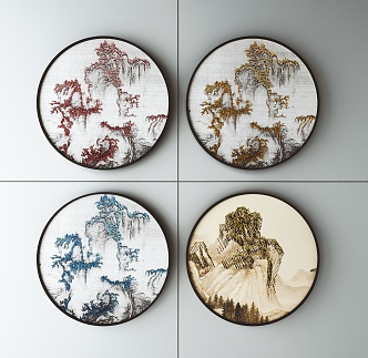 New Chinese Round Frame Painting Decorative Painting 3d model