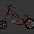 Red Vintage Bicycle With Unique Frame Brown Seat And Front Headlight 3d model
