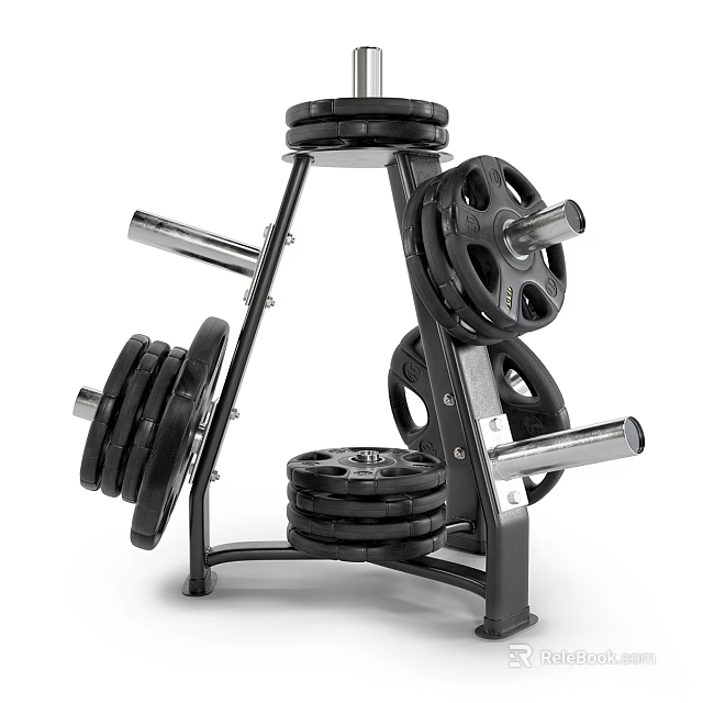 Sports Equipment Weight Rack With Multiple Barbell Plates And Bars For Strength Training 3d model 