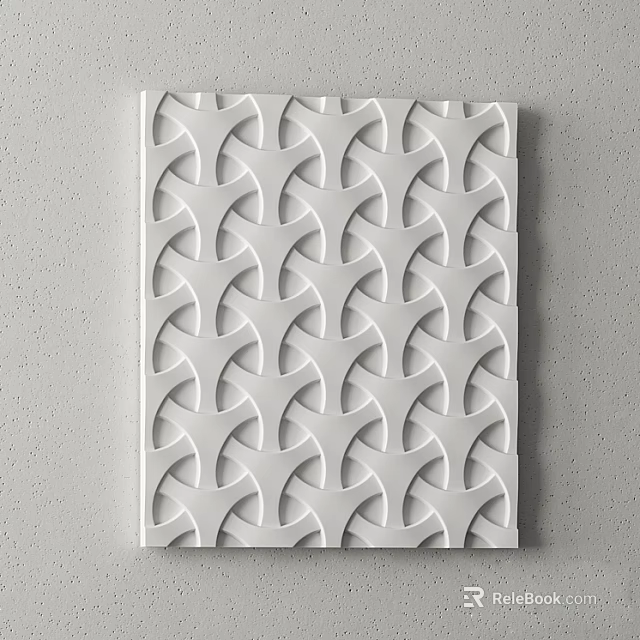 White Geometric Wall Decor with Intertwined Curved Patterns 3D Textured Mounted on Gray Wall Surface 3d model 