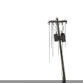 Tilted Metal Utility Pole With Complex Wire Structure And Electrical Box Base Design 3d model