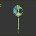 Fantasy Magical Weapon Design With Blue Crescent Blade And Golden Crown Top
