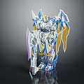 Detailed Blue White Yellow Purple Robot Model With Mechanical Wings And Weapons