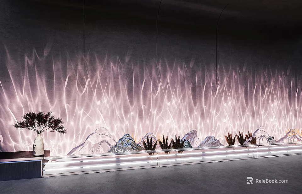 Water Ripple Light Wall Projection With Decorative Plants And Countertop 3d model 