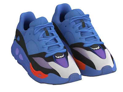 Modern Blue Casual Sneakers With Stylish Multicolor Design And Purple Orange White Accents 3d model
