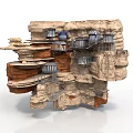 Rock Cliff Building Structure With Multi Level Platforms And Metal Houses