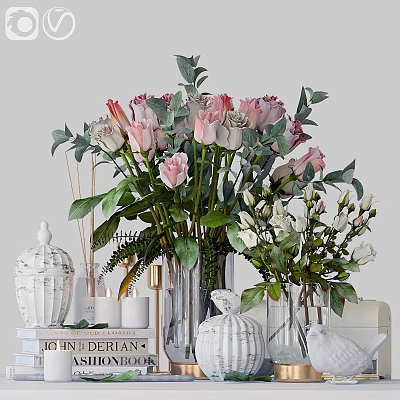 Elegant Ornamental Decor Set With Roses Vases Candles And Decorative Boxes 3d model